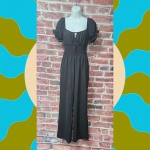 Popular 21 Black Puff Shoulder Jumpsuit | Women’s Small | Smocked Waist